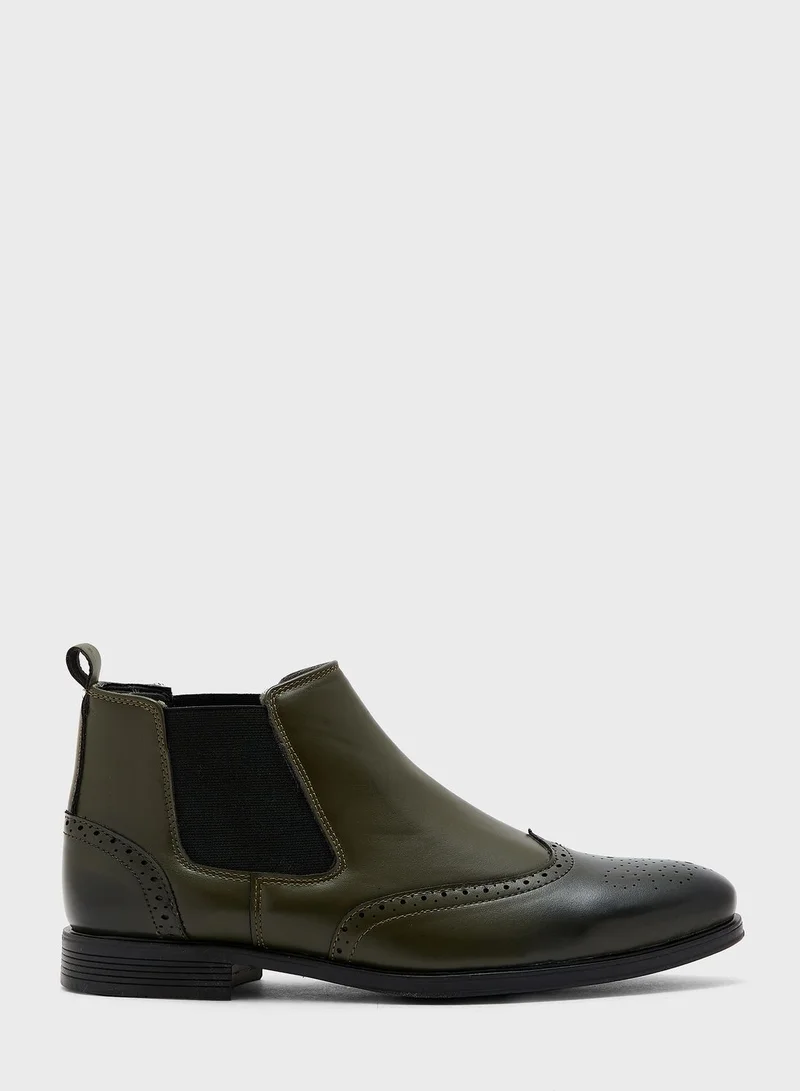 Robert Wood Casual Wing Cap Brogue Chelsea Boots