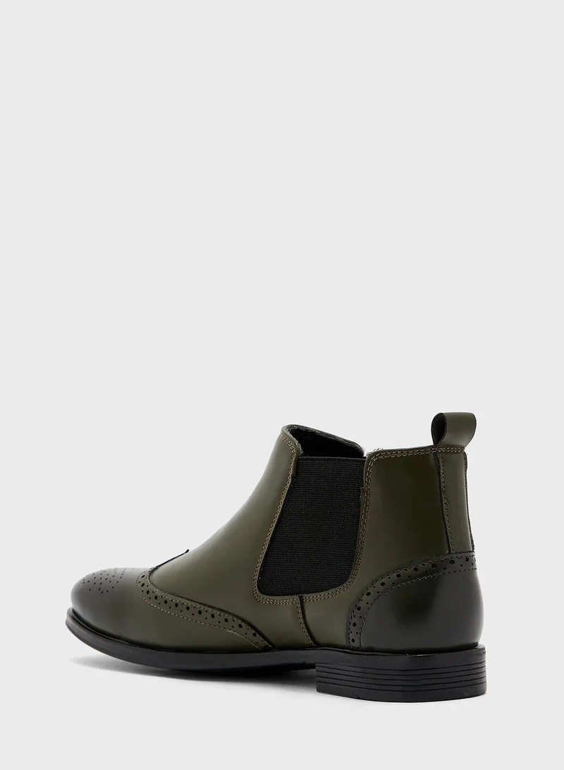 Robert Wood Casual Wing Cap Brogue Chelsea Boots