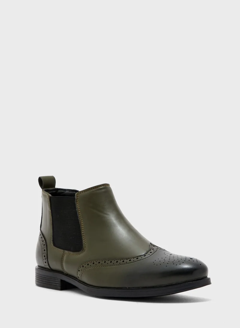 Robert Wood Casual Wing Cap Brogue Chelsea Boots