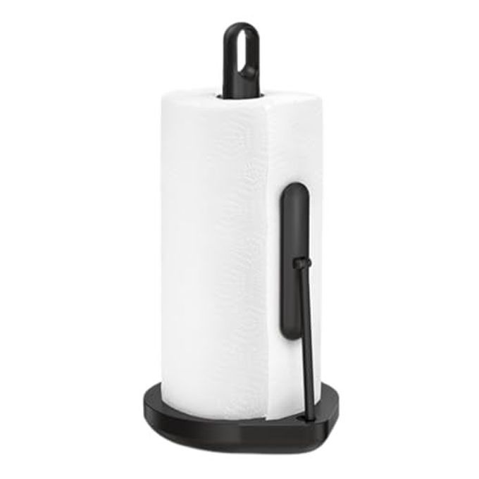 simplehuman Tension Arm Standing Paper Towel Holder, Heavy-Duty, Easy One-Handed Tear, Kitchen Countertop, Black Stainless Steel