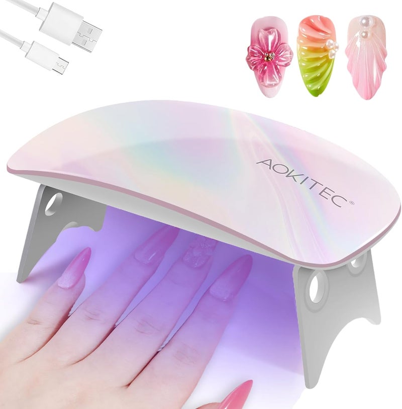 Aokitec Mini UV Nail Lamp UV Light for Gel Nails Protable Mini Nail DryerDual Light Sources Led with 2 Timer USB for for Gel Polish Glue Builder Poly Gel for Beginner Travel Home Salon Gradient