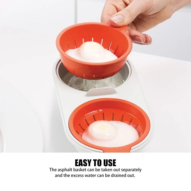 Leeonz Leeonz Microwave Eggs Poacher Microwavable Double Layer Egg Boiler Cooker Drain Egg Poacher Double Cup Egg Boiler Double Egg Poacher Non-Stick Egg Cooker Egg Steamer Kitchen Tool Cookware (Red)  - Image 4