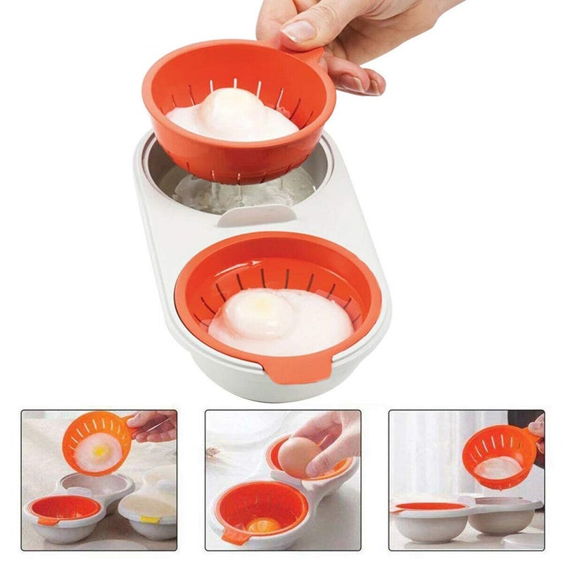 Leeonz Leeonz Microwave Eggs Poacher Microwavable Double Layer Egg Boiler Cooker Drain Egg Poacher Double Cup Egg Boiler Double Egg Poacher Non-Stick Egg Cooker Egg Steamer Kitchen Tool Cookware (Red)  - Image 2