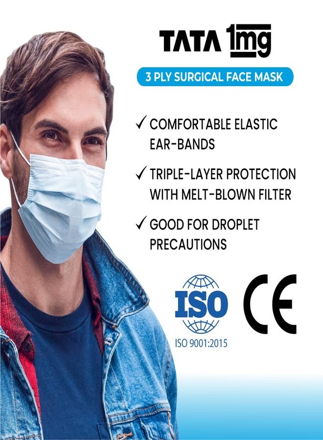 TATA 1MG قناع وجه جراحي ثلاثي الطبقات من 1MG Tata1mg مزود بفلتر منفوخ بالذوبان ودبوس للأنف (عبوة من 50 قناعًا) - Image 5