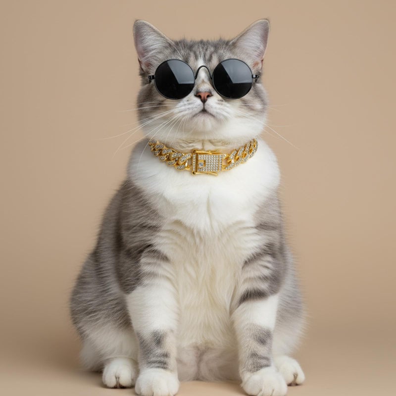 Matwsec 2PCS Gold Cat Chain Collar 8 Inch Diamond Dog Chain Collars Cuban Link Dog Collar for Cats Dogs Kittens Puppies Pets Metal Jewelry Accessories - Image 3
