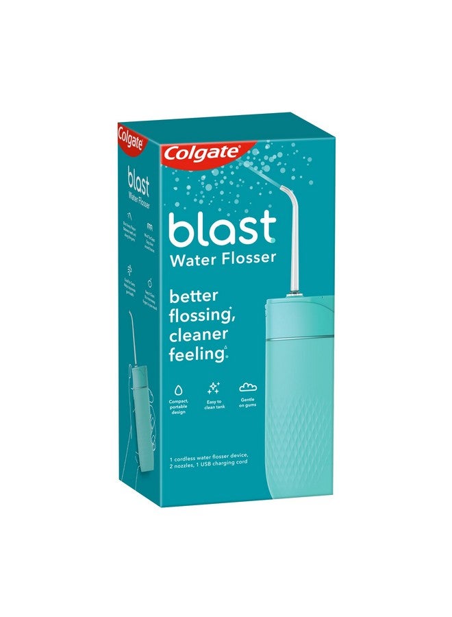 كولجيت جهاز تنظيف الأسنان بالماء اللاسلكي Colgate Blast (أزرق مخضر) | يزيل البلاك بين الأسنان واللثة | يساعد على تعزيز صحة اللثة (جهاز تنظيف الأسنان بالماء، فوهتان، سلك شحن USB واحد) - Image 1