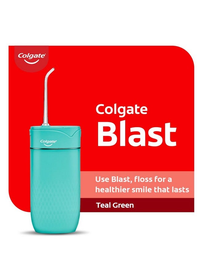 كولجيت جهاز تنظيف الأسنان بالماء اللاسلكي Colgate Blast (أزرق مخضر) | يزيل البلاك بين الأسنان واللثة | يساعد على تعزيز صحة اللثة (جهاز تنظيف الأسنان بالماء، فوهتان، سلك شحن USB واحد) - Image 2