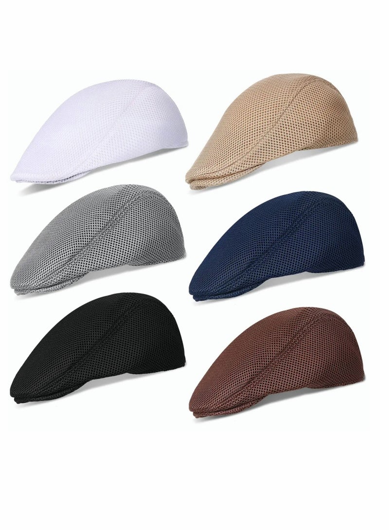 Y&D Men's Mesh Flat Cap Breathable Summer Newsboy Hat Cabbie 6 Pieces - Image 1