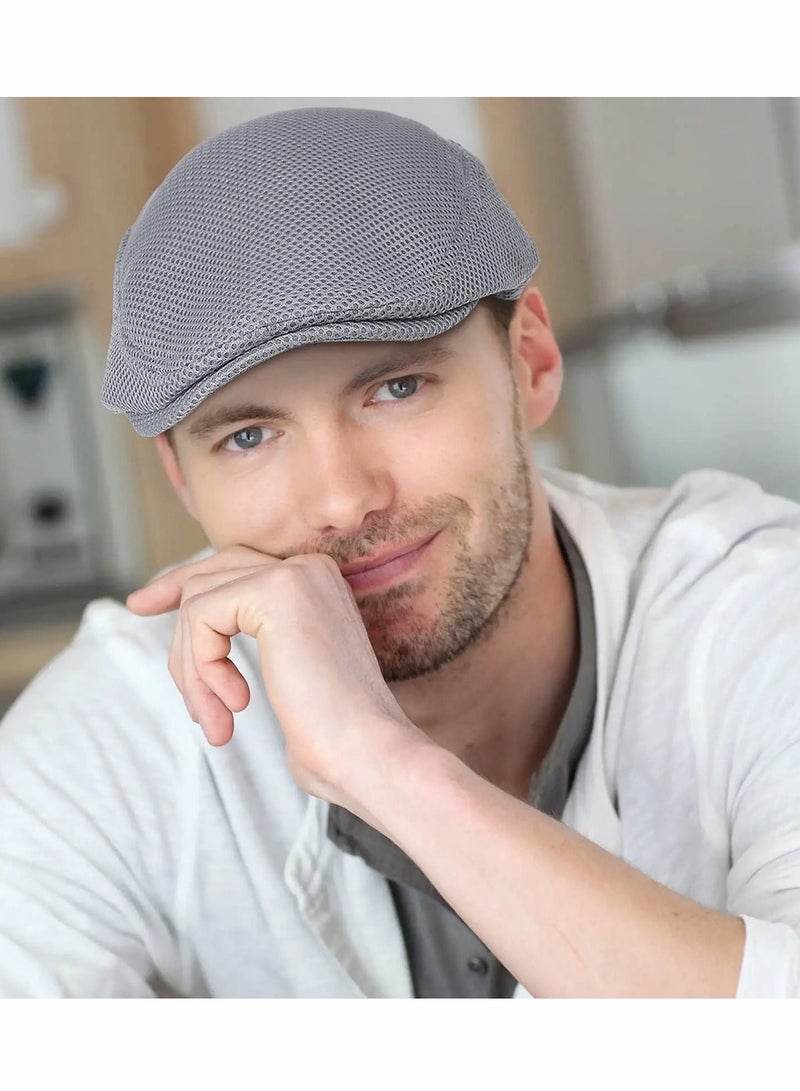 Y&D Men's Mesh Flat Cap Breathable Summer Newsboy Hat Cabbie 6 Pieces - Image 3