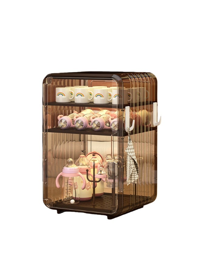 NANAO Bottle Storage Organizer Baby, Multi Layer Dustproof Storage Box With Cover, For Baby Bottles Kitchen Table Fridge Closet Bedroom Dorm Room Pantry Nursery(3 tiers-black) - Image 1