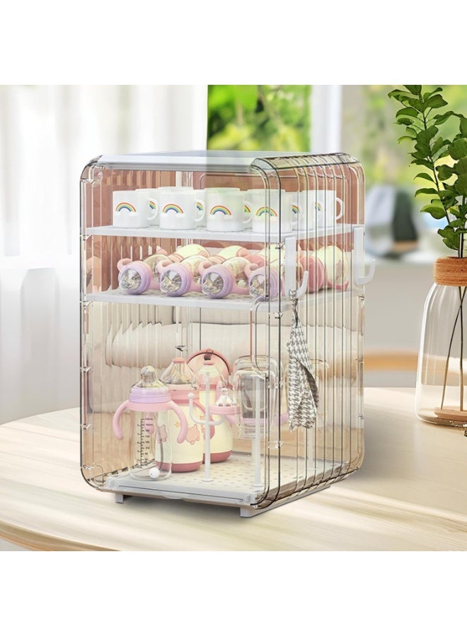 NANAO Bottle Storage Organizer Baby, Multi Layer Dustproof Storage Box With Cover, For Baby Bottles Kitchen Table Fridge Closet Bedroom Dorm Room Pantry Nursery(3 tiers-black) - Image 4