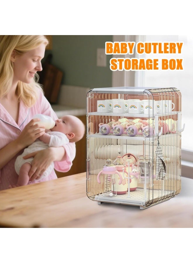 NANAO Bottle Storage Organizer Baby, Multi Layer Dustproof Storage Box With Cover, For Baby Bottles Kitchen Table Fridge Closet Bedroom Dorm Room Pantry Nursery(3 tiers-black) - Image 3