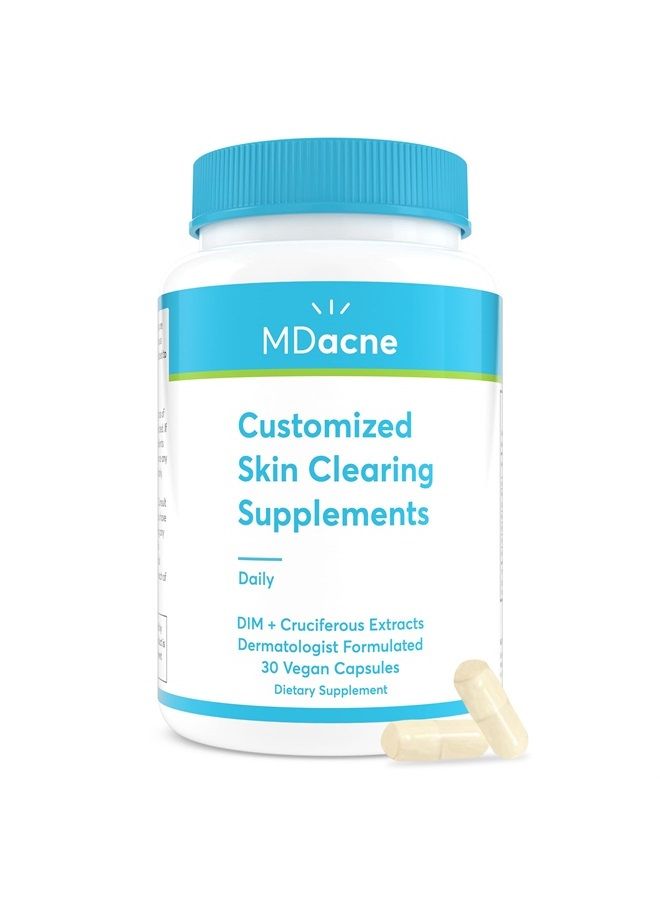MDacne DIM Skin Clearing Supplements - 30 Vegan Capsules - for Acne Treatment, Estrogen Balance, Hormone Menopause Relief & Bodybuilding - Cruciferous Extract & Bioperine - Dermatologist Formulated  - Image 1