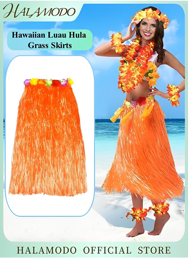 HALAMODO - Grass Skirt Hawaiian Luau Hula Skirts Party Decorations Favors Supplies Grass Skirts for Adult Elastic Hibiscus Flowers Tropical Skirt, Party, Birthday, Celebration - Image 1