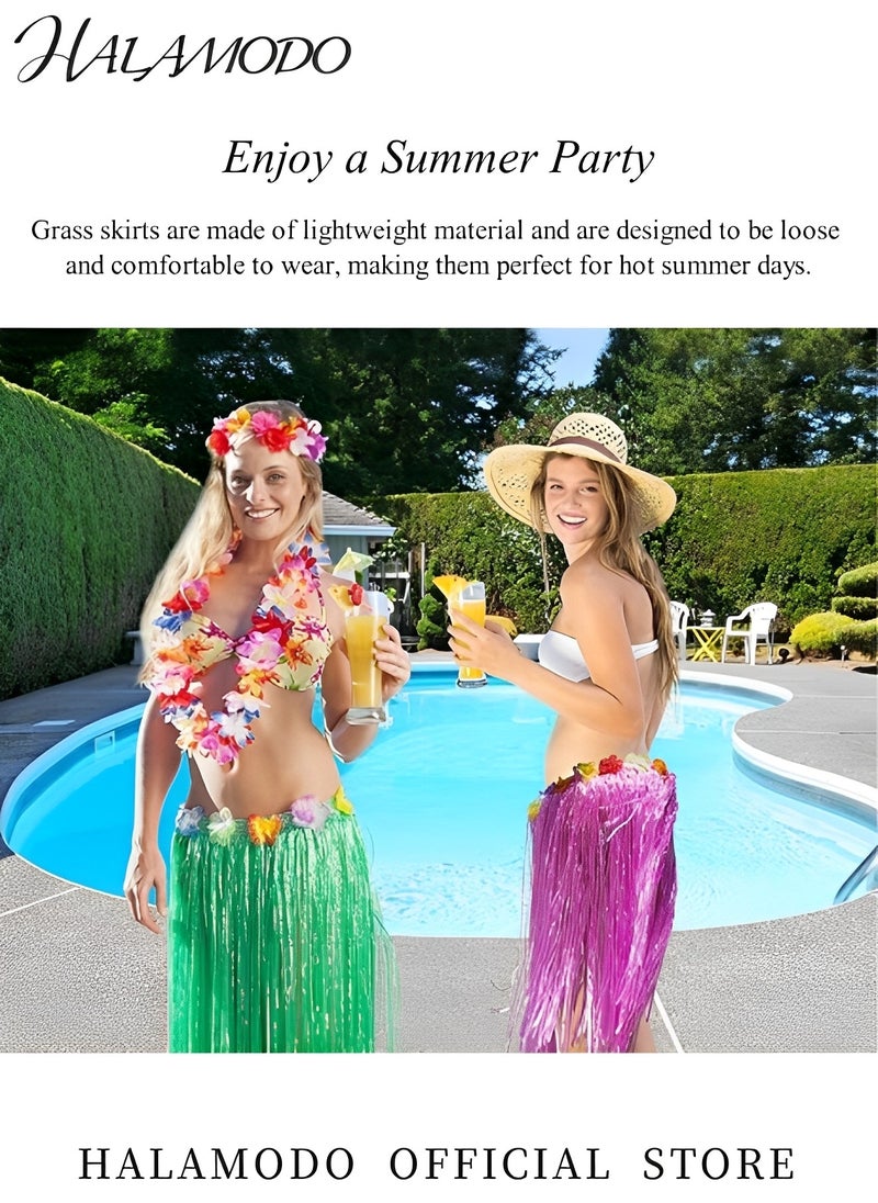 HALAMODO - Grass Skirt Hawaiian Luau Hula Skirts Party Decorations Favors Supplies Grass Skirts for Adult Elastic Hibiscus Flowers Tropical Skirt, Party, Birthday, Celebration - Image 1