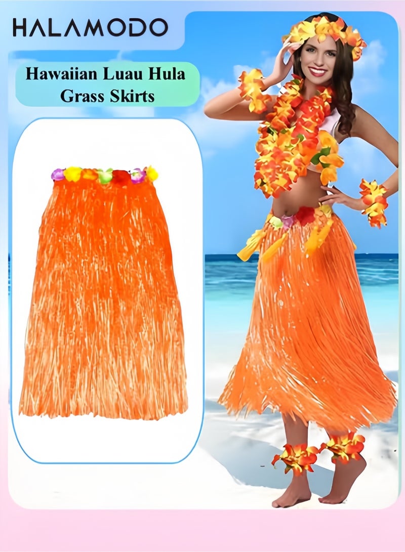 Halamodo Grass Skirt Hawaiian Luau Hula Skirts Party Decorations Favors Supplies Grass Skirts for Adult Elastic Hibiscus Flowers Tropical Skirt, Party, Birthday, Celebration - Image 1