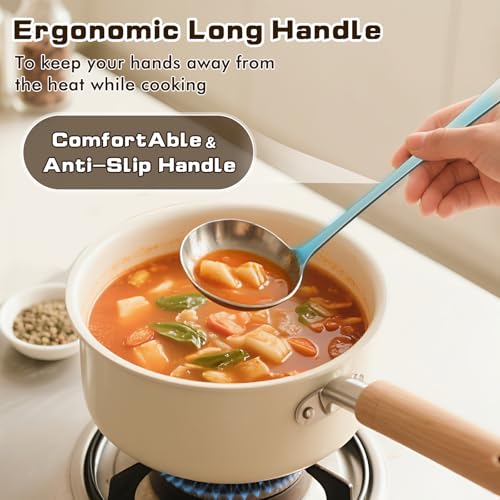 MemoGem 9 Pcs Cooking Utensils Set, Stainless Steel Kitchen Utensils, Heat Resistant Metal Kitchen Tools Include Solid & Slotted Turner Wok Spatula, Serving Spoon, Ladle, Pasta Server, Meat Fork, Tongs Silver - Image 3