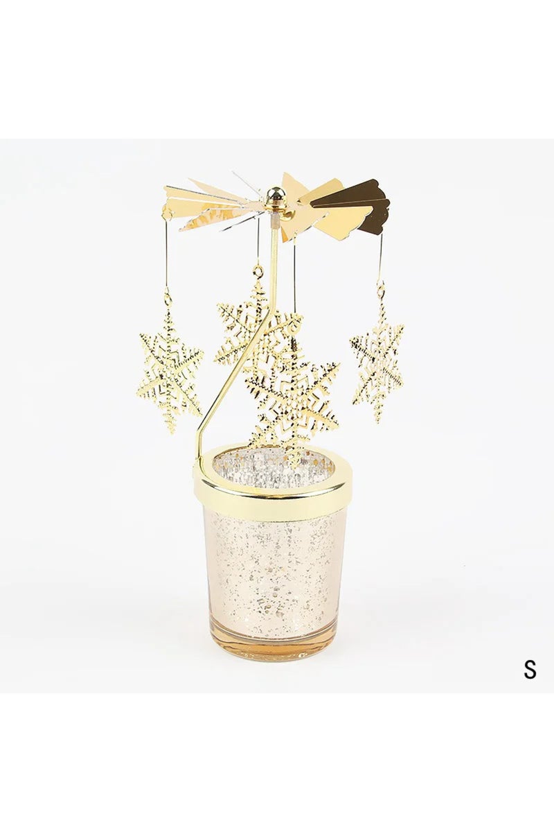 Gold-S Hot Rotating Candle Stick Holder Candlestick Home Decoration Hallowmas Christmas Gift Party R