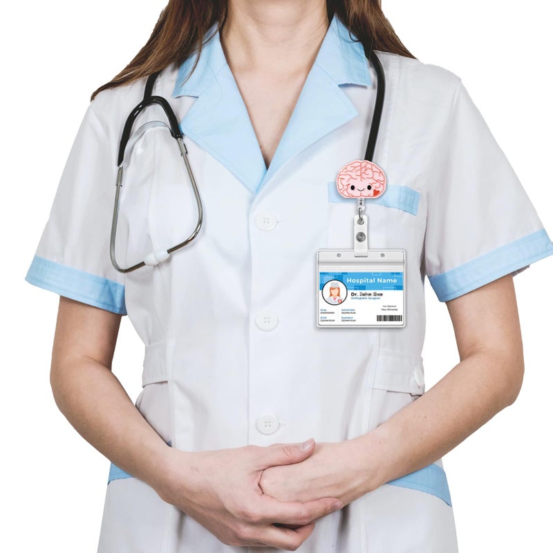 ITOKEY Pink Brain Badge Reel, Funny Badge Holder, Cute Nurse Name Tag with Retractable Clip, Medical Worker ID Card Holders, Pediatric Nursing Accessories for Nurse Doctor Student Teacher Office - Image 2