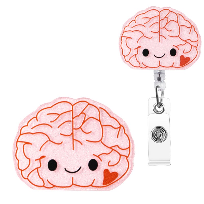 ITOKEY Pink Brain Badge Reel, Funny Badge Holder, Cute Nurse Name Tag with Retractable Clip, Medical Worker ID Card Holders, Pediatric Nursing Accessories for Nurse Doctor Student Teacher Office - Image 1