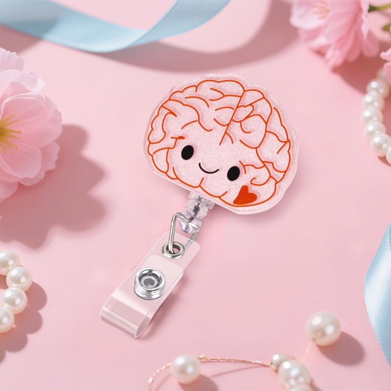 ITOKEY Pink Brain Badge Reel, Funny Badge Holder, Cute Nurse Name Tag with Retractable Clip, Medical Worker ID Card Holders, Pediatric Nursing Accessories for Nurse Doctor Student Teacher Office - Image 3
