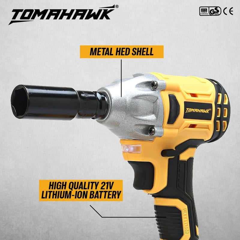Tomahawk مفتاح صدمات لاسلكي T8582 بقوة 21 فولت، محرك بدون فرشاة T8582 مع بطاريات ليثيوم أيون 1-3.0Ah، 1/2 بوصة، 1 مقبس، عزم دوران 300Nm، ضوء LED، دوران للأمام/ للخلف - Image 5