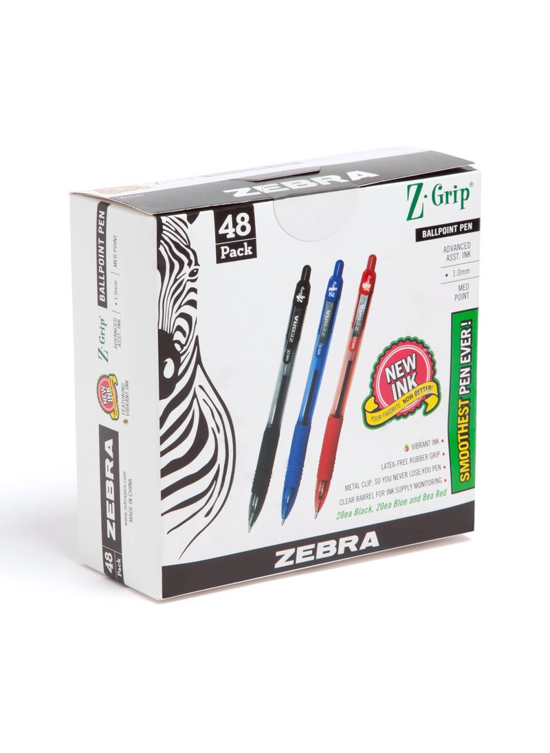 ZEBRA Zebra Pen Z-Grip Retractable Ballpoint Pen, Medium Point, Assorted Business Colors, 48-Pack, Model Number: 22048  - Image 1
