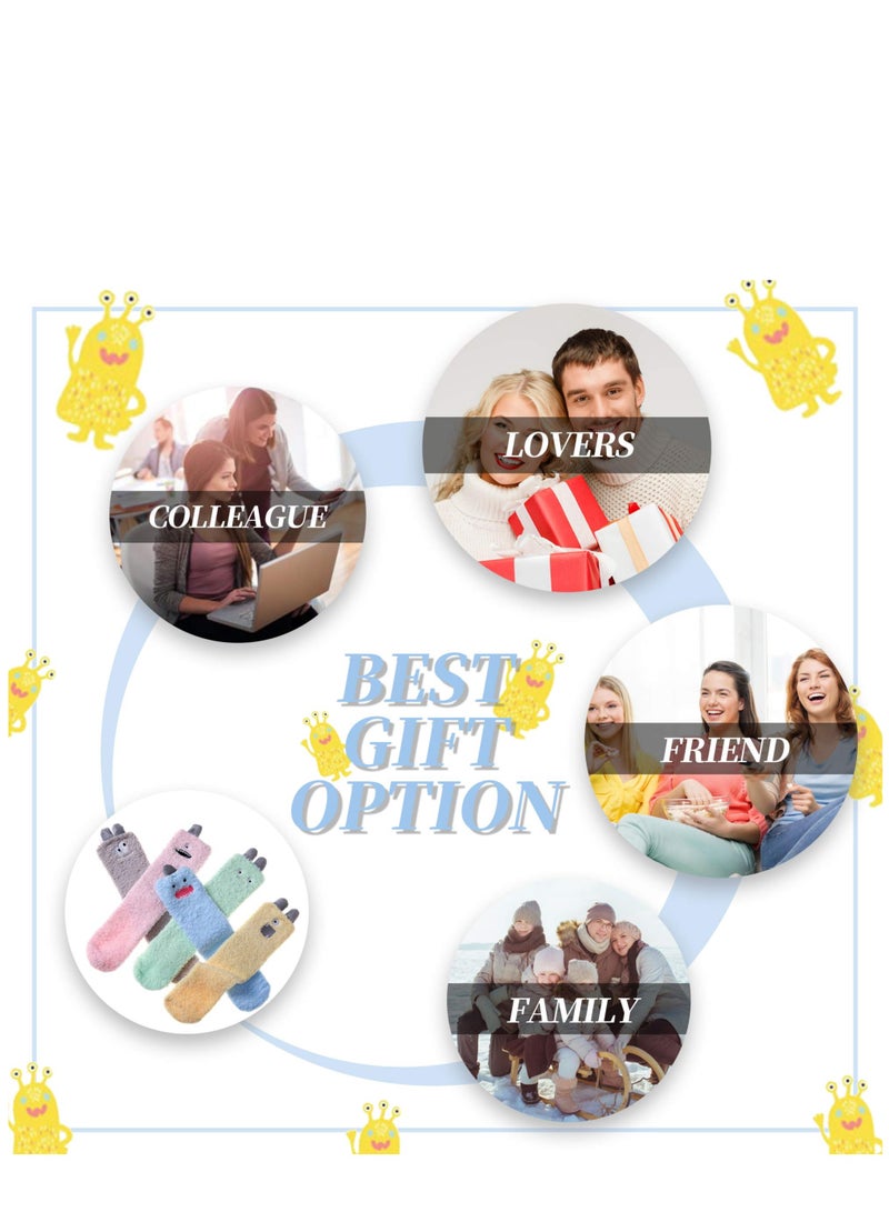 SYOSI جوارب فuzzy، جوارب منزلية، 5 أزواج من جوارب نسائية ناعمة لطيفة مضحكة بتصميم حيوانات من الألياف الدقيقة، جوارب منزلية دافئة وناعمة لفصل الشتاء - Image 4