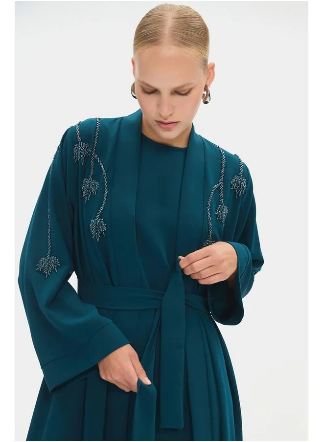 JUNE June Women Embroidered Detailed Abaya Teal