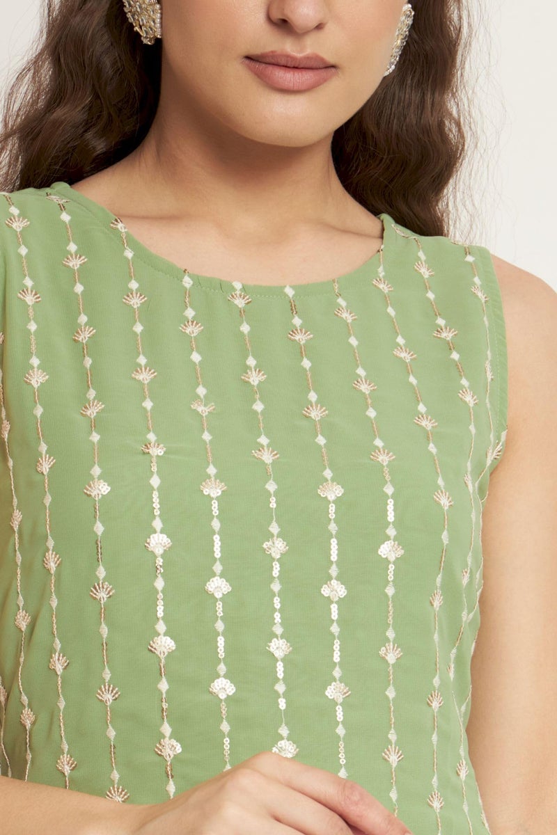 SHOPPING QUEEN Women's Georgette Straight Kurta Sharara Set with Dupatta (A504_Pista_S) - Image 3