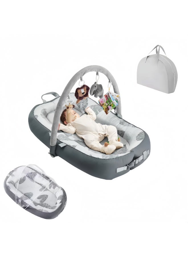 LBMT Portable Baby Nest for Travel,Breathable&Comfortable 100% Cotton Infant Support Cushion with Mosquito and Sunshade Net,Baby Nest 0-24 Months Machine-Washable Newborn Support Cushion Newborn Essentials,Lightweight Travel Baby Nest for Home and Outdoor Use - Image 1