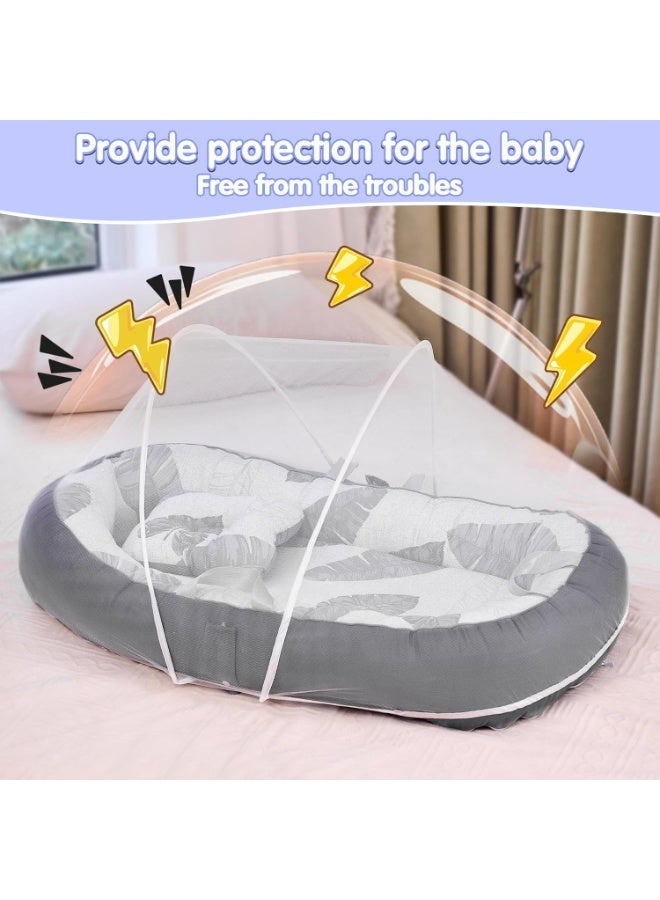LBMT Portable Baby Nest for Travel,Breathable&Comfortable 100% Cotton Infant Support Cushion with Mosquito and Sunshade Net,Baby Nest 0-24 Months Machine-Washable Newborn Support Cushion Newborn Essentials,Lightweight Travel Baby Nest for Home and Outdoor Use - Image 3
