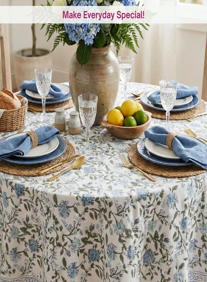 ATOSII Mahoka Blue 100% Cotton Round Tablecloth, Block Print Floral Table Cloth for Dining, Parties, Weddings, Outdoors, Holidays I 72" Inches, 4 Seater I Grandmillennial Farmhouse Boho Summer - Image 5