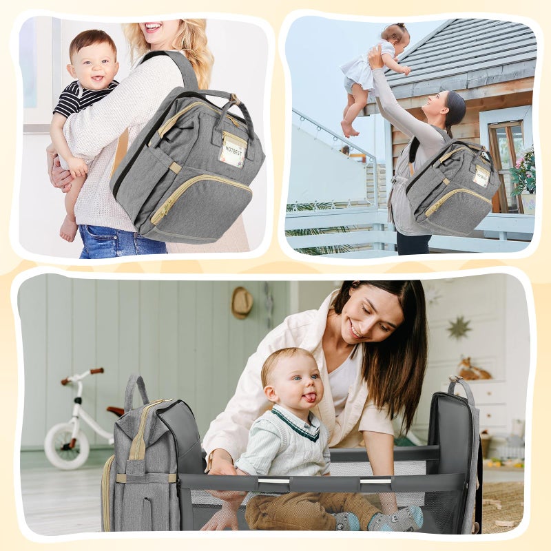 HOTBEST Diaper Bag Backpack with Changing Station, Baby Essentials Travel Tote Multi function Waterproof Bag, Stroller Straps & USB Port, Unisex Stylish Back Pack for Moms Dad - Gray - Image 2