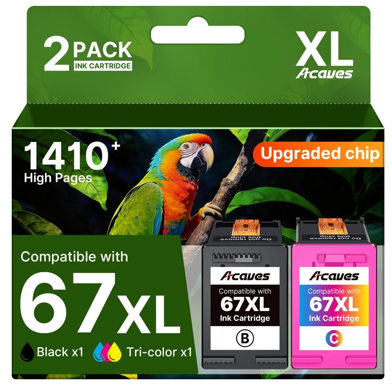 Acaves 67XL Ink Cartridges for HP Ink 67 Compatible for HP 67 Ink Cartridges Black/Color Combo Pack Work with DeskJet 2827e 4227e 2855e 2842e 2755e 4155e 2755 2852e Envy 6055e 6000 6455e (1 Black, 1 Color) - Image 1