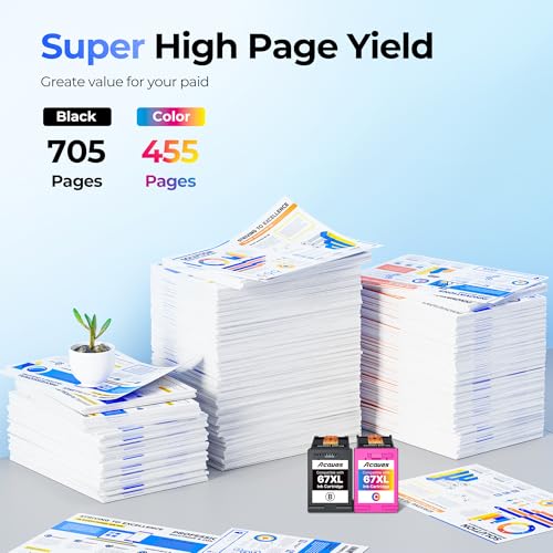 Acaves 67XL Ink Cartridges for HP Ink 67 Compatible for HP 67 Ink Cartridges Black/Color Combo Pack Work with DeskJet 2827e 4227e 2855e 2842e 2755e 4155e 2755 2852e Envy 6055e 6000 6455e (1 Black, 1 Color) - Image 3