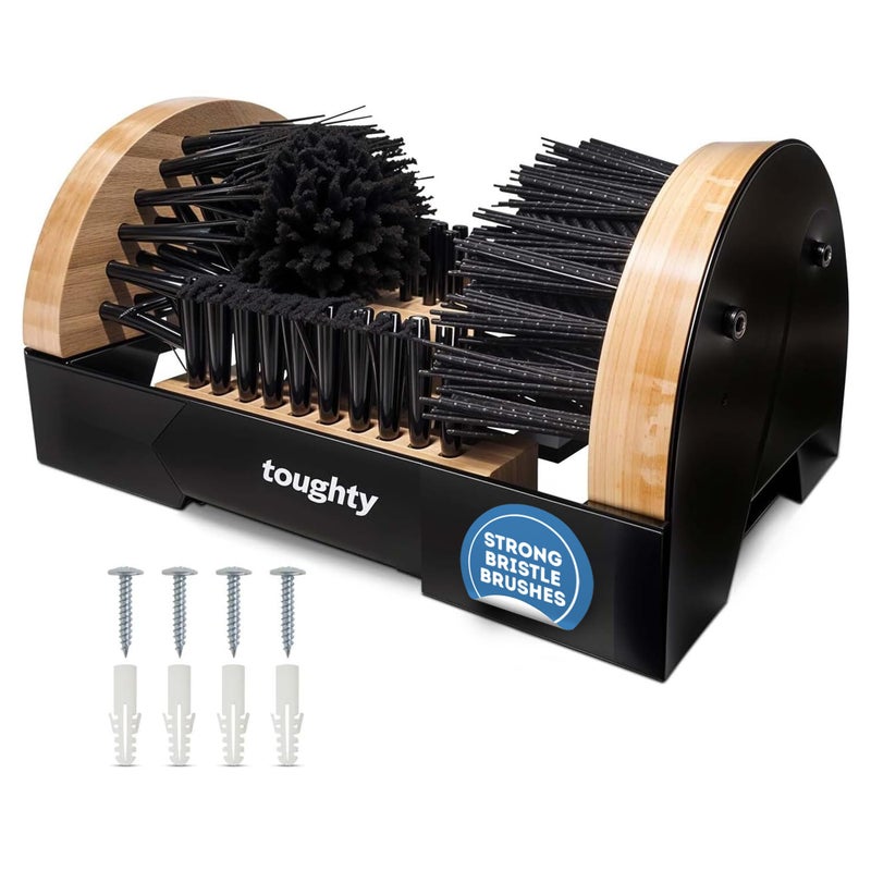 Toughty Toughty Boot Scrubber  HeavyDuty AllWeather Shoe Cleaner with Scraper Brushes  Mountable Indoor  Outdoor Dirt Remover for Entryway  Worksites  Rugged Boot Cleaning Tool for Men  Women 