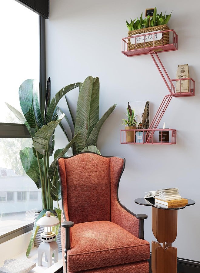 LUDORU Fire Escape Wall Shelf with Baskets, 3-Tier Metal Fire Escape Ladder Shelf Wall Organizer, New York Inspired Decorative Shelf, Red Floating Action Figurine Display Shelves for Bedroom, Home Décor. - Image 5