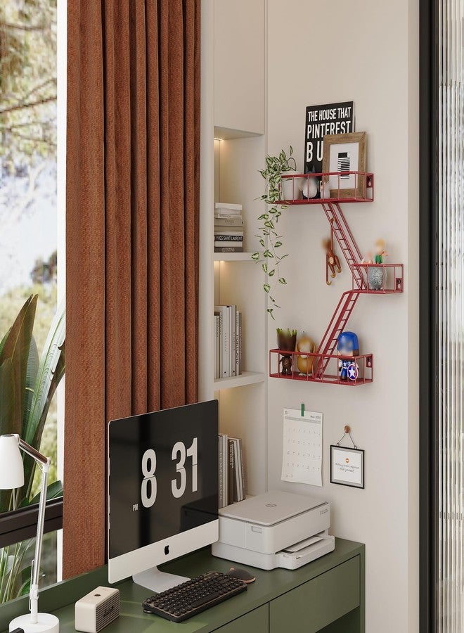 LUDORU Fire Escape Wall Shelf with Baskets, 3-Tier Metal Fire Escape Ladder Shelf Wall Organizer, New York Inspired Decorative Shelf, Red Floating Action Figurine Display Shelves for Bedroom, Home Décor. - Image 3
