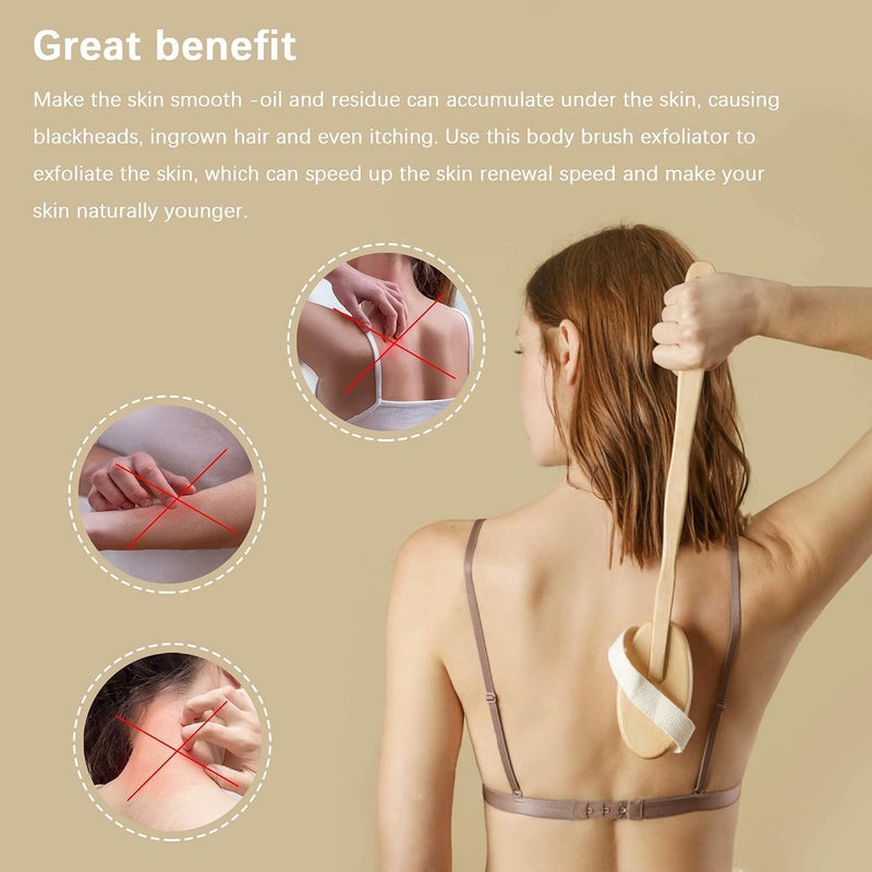 Dry Brushing Body Brush Set of 2 - Natural Bristle Exfoliating Brush with Long Handle for Shower and Lymphatic Massage - Image 4