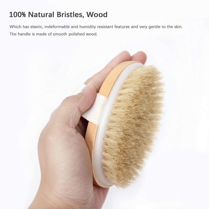 Dry Brushing Body Brush Set of 2 - Natural Bristle Exfoliating Brush with Long Handle for Shower and Lymphatic Massage - Image 5
