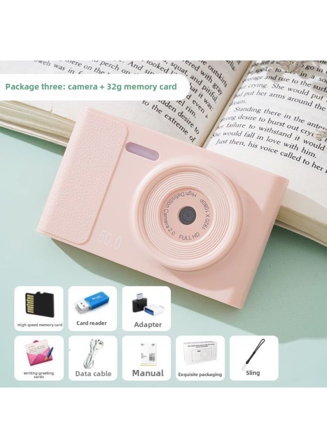 Generic - 5000W HD Dual Camera Ccd Digital Camera Retro Affordable Student Campus HD Photographable Card Machine Single Continuation-Body Color:Fairy Pink  - 32g Memory Card  Can Be Uploaded To Mobile Phones - Image 1