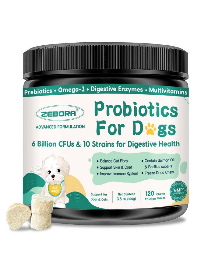 ZEBORA Probiotics For Dogs Digestive Health, Dog Probiotics And Digestive Enzymes, Prebiotics, Omega-3 & 6 And Vitamin For Dogs, 6 Billion Cfus For Gut Health And Immune Support, 120 Chews - Image 1