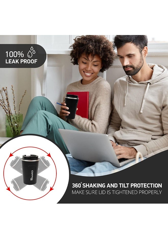 380ml Stainless Steel Vacuum Insulated Tumbler - Coffee Travel Mug Spill Proof with Lid - coffee Cup for Keep Hot/Ice Coffee,Tea and Beer (Black) - Image 2