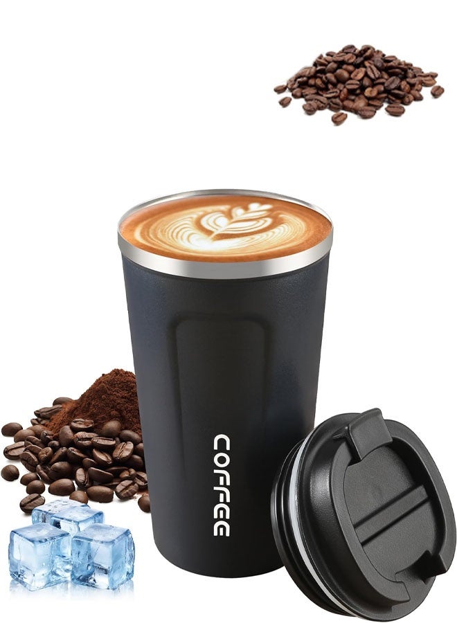380ml Stainless Steel Vacuum Insulated Tumbler - Coffee Travel Mug Spill Proof with Lid - coffee Cup for Keep Hot/Ice Coffee,Tea and Beer (Black) - Image 1