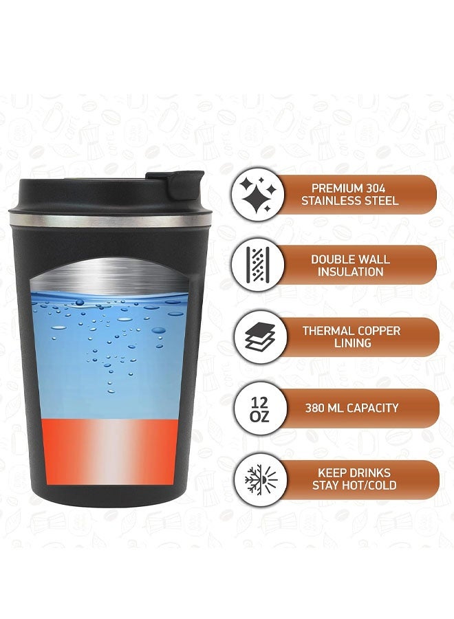 380ml Stainless Steel Vacuum Insulated Tumbler - Coffee Travel Mug Spill Proof with Lid - coffee Cup for Keep Hot/Ice Coffee,Tea and Beer (Black) - Image 3