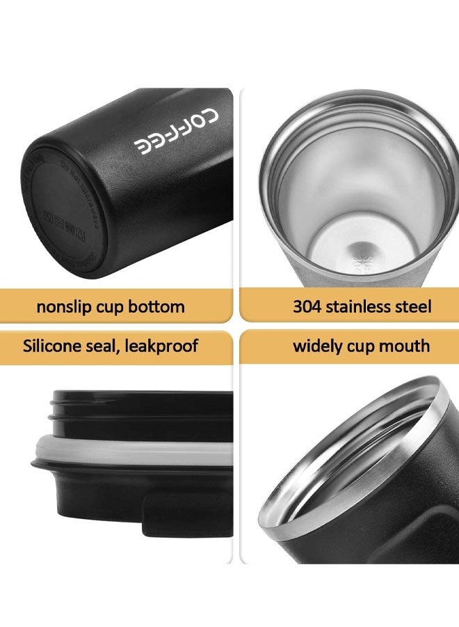 380ml Stainless Steel Vacuum Insulated Tumbler - Coffee Travel Mug Spill Proof with Lid - coffee Cup for Keep Hot/Ice Coffee,Tea and Beer (Black) - Image 5