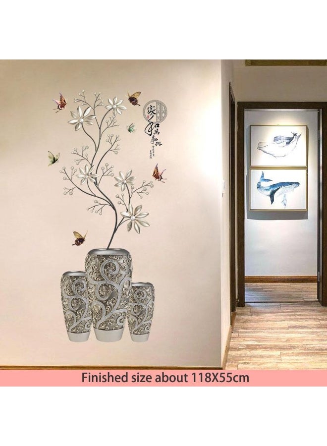 Chinese Style Classical Vase Flower Wall Sticker Rose Lotus Butterfly Decoration Decals Removable Wall Art Home Decor 