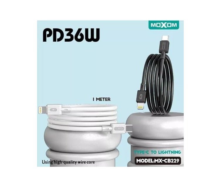 MOXOM MX-CB229 Type-C to Lightning Charging Data Cable With Efficient Transfer And Smart Design For Multi Device 1 Meter Length 36W - Black - Image 5