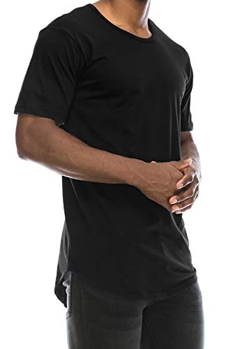JC DISTRO Black Drop Cut Curved Hem Scallop Extra Long Longline Big and Tall T-Shirt 2X - Image 1